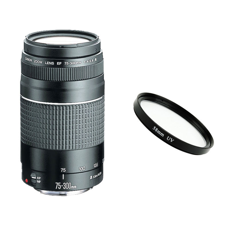 Canon EF 75-300mm f/4.5-6 III Autofocus Telephoto Zoom Lens + 58mm Lens Filter